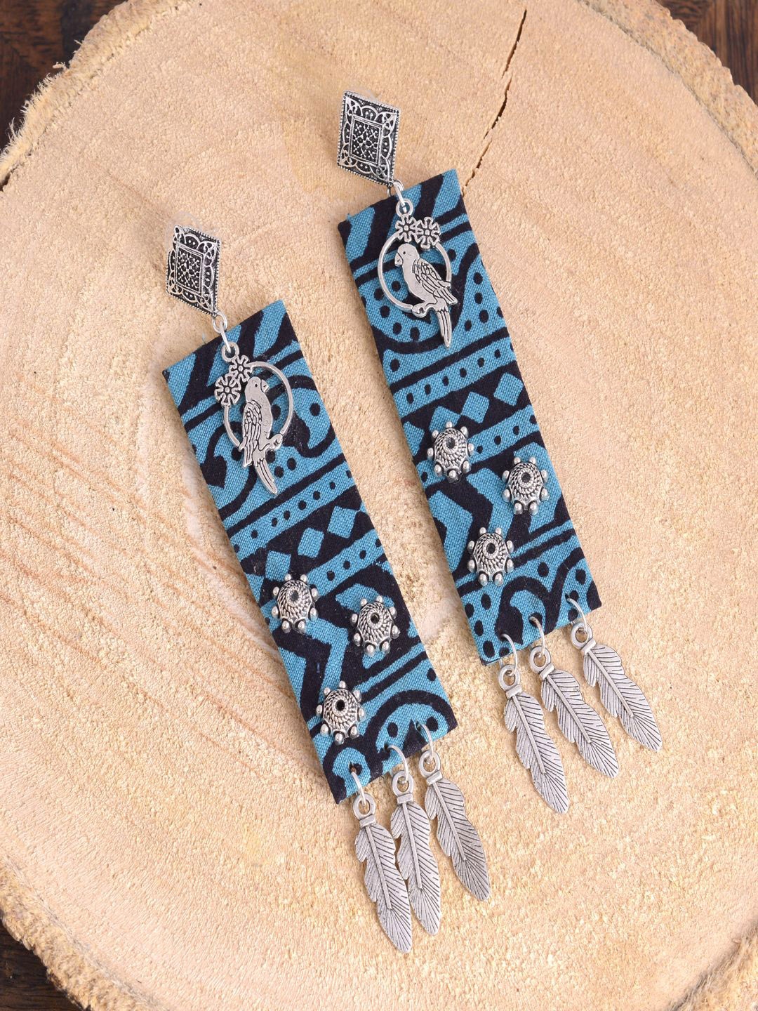 

kashwini Turquoise Blue & Silver Plated Contemporary Drop Earrings