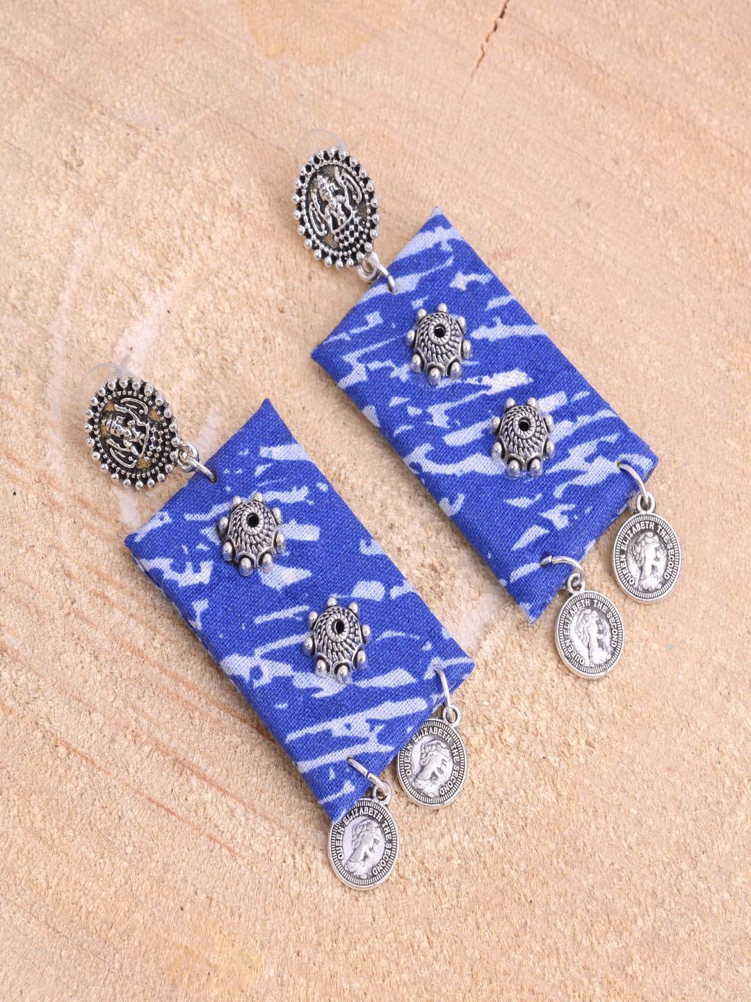 

kashwini Blue & Silver-Plated Contemporary Drop Earrings