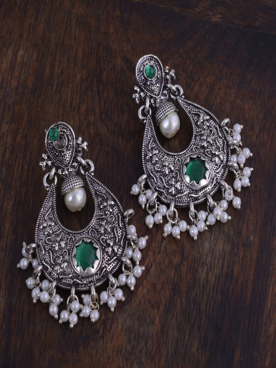 

kashwini Silver-Plated Contemporary Chandbalis Earrings