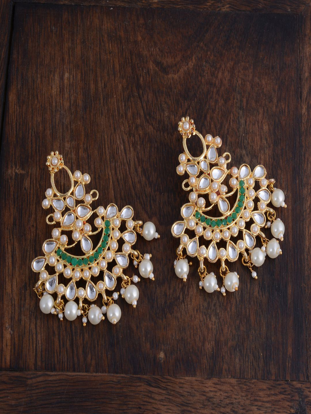 

kashwini Gold-Plated & White Contemporary Chandbalis Earrings