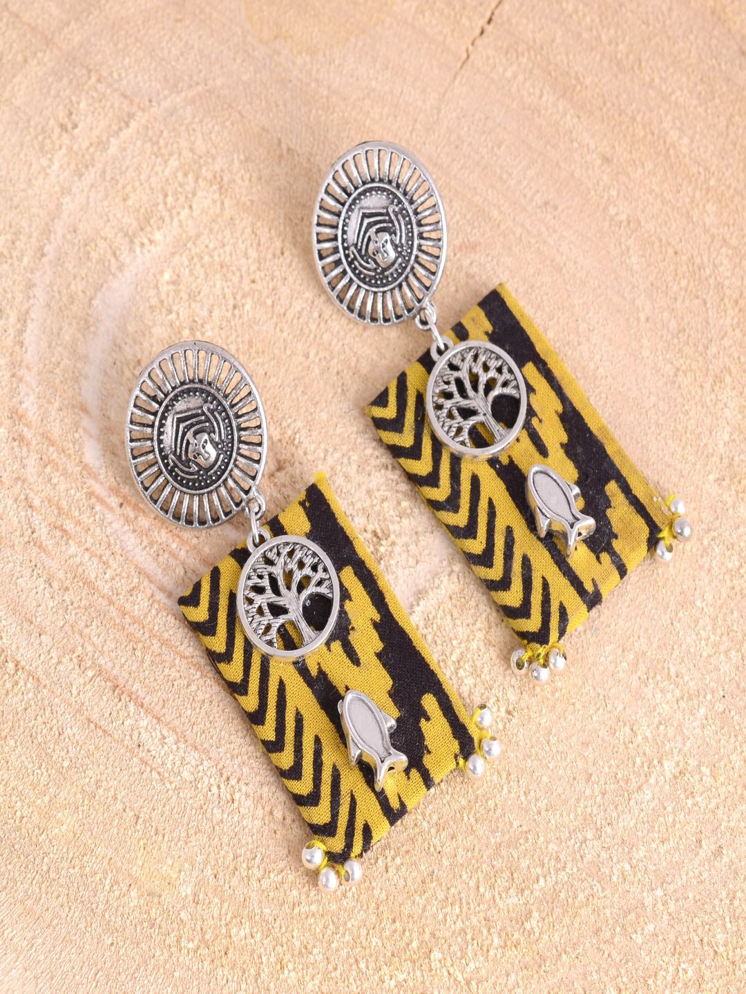 

kashwini Yellow & Black Silver-Plated Contemporary Drop Earrings