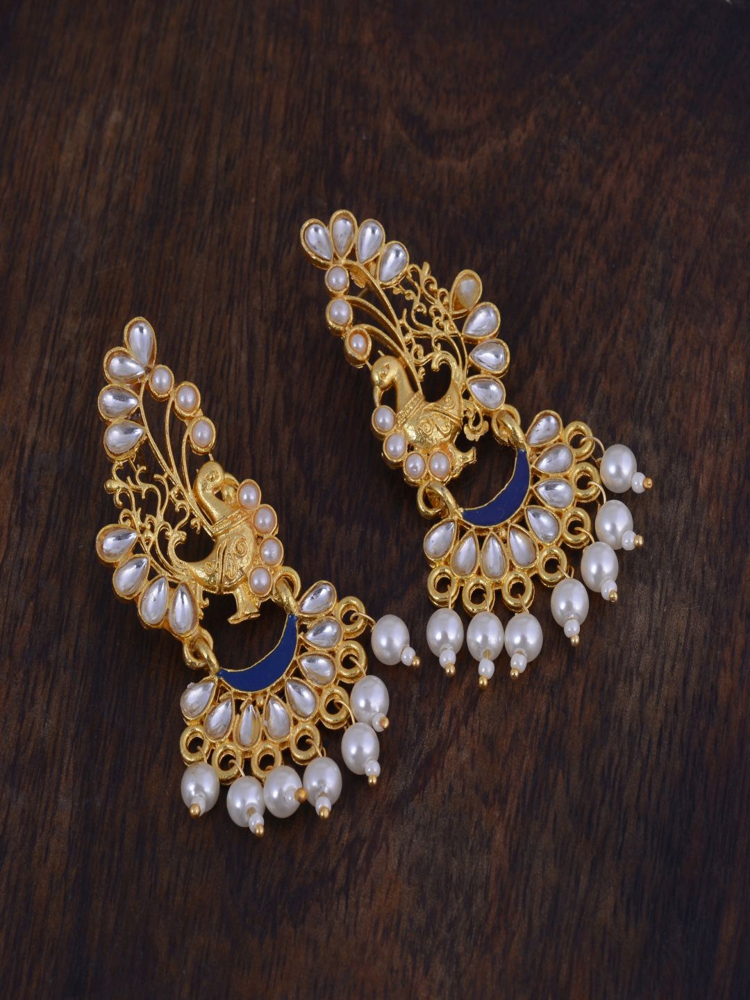 

kashwini White Gold-Plated Peacock Shaped Drop Earrings