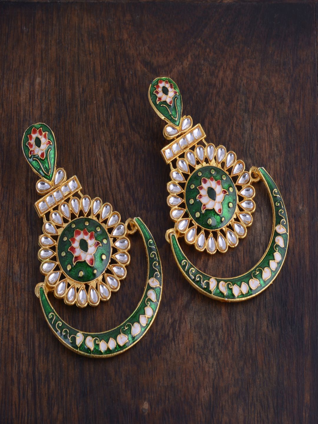 

kashwini Green & Gold Plated Contemporary Chandbalis Earrings