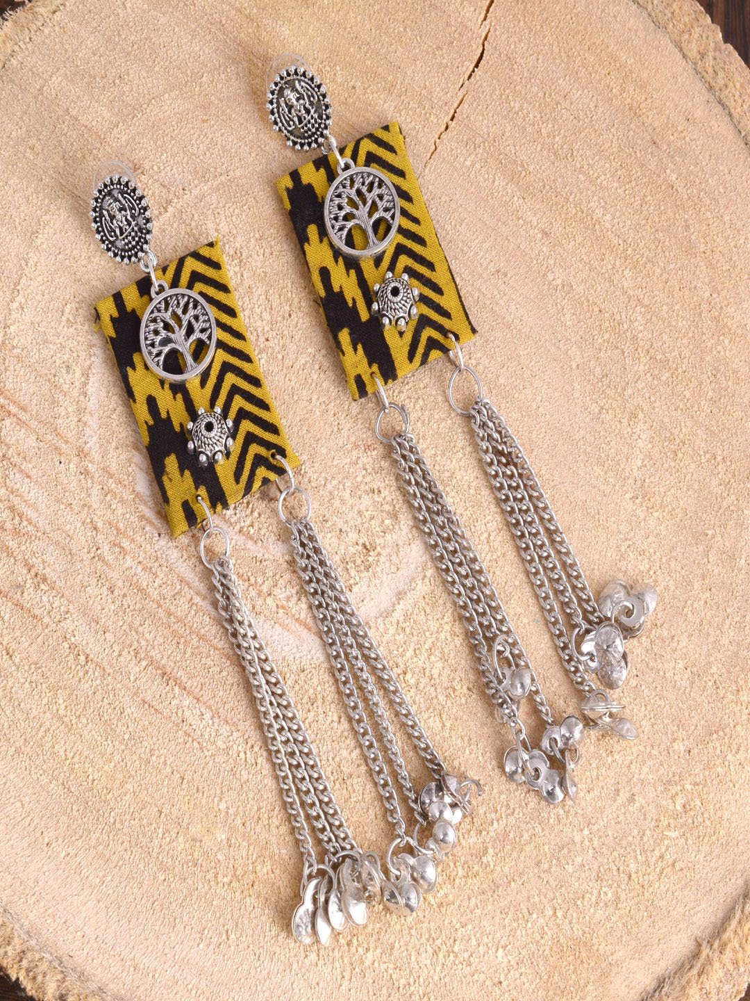 

kashwini Yellow & Silver Plated Contemporary Drop Earrings