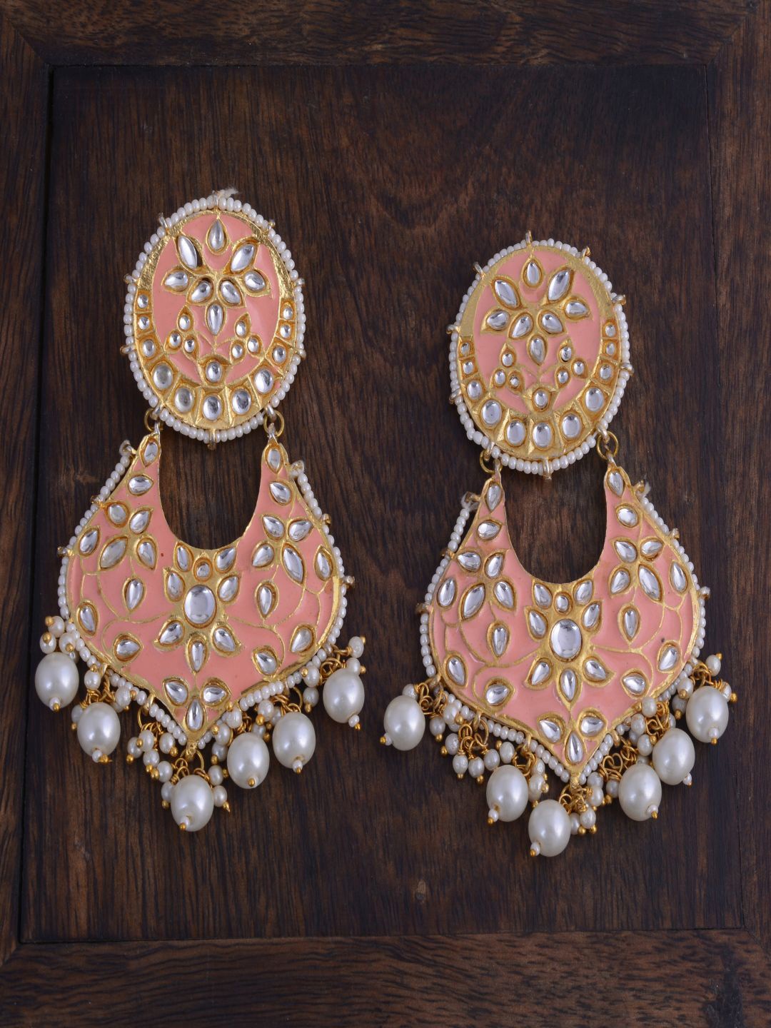 

kashwini Pink & Gold-Plated Contemporary Drop Earrings