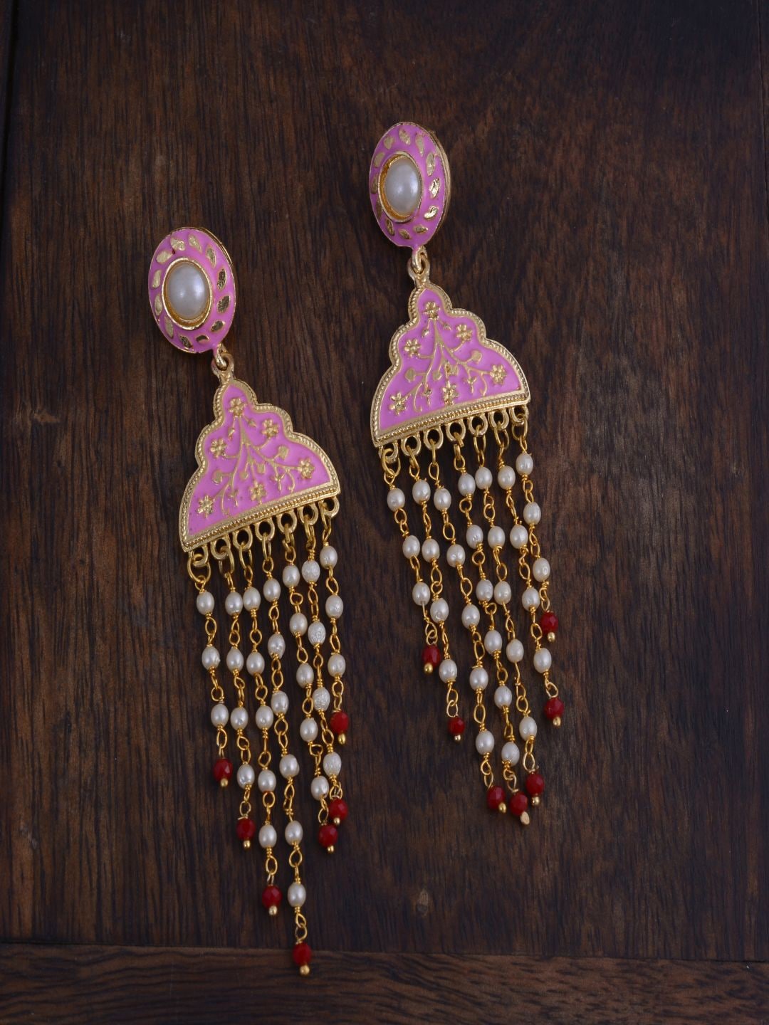 

kashwini Pink & Gold Plated Contemporary Drop Earrings