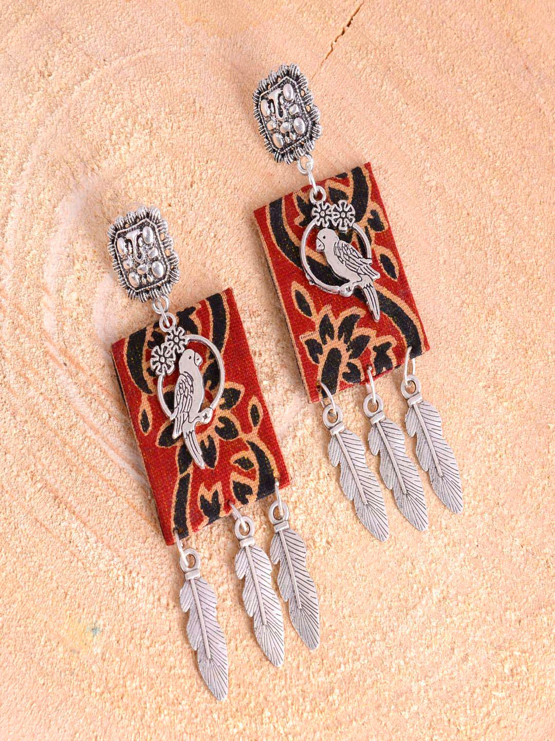 

kashwini Red & Black Silver-Plated Contemporary Drop Earrings
