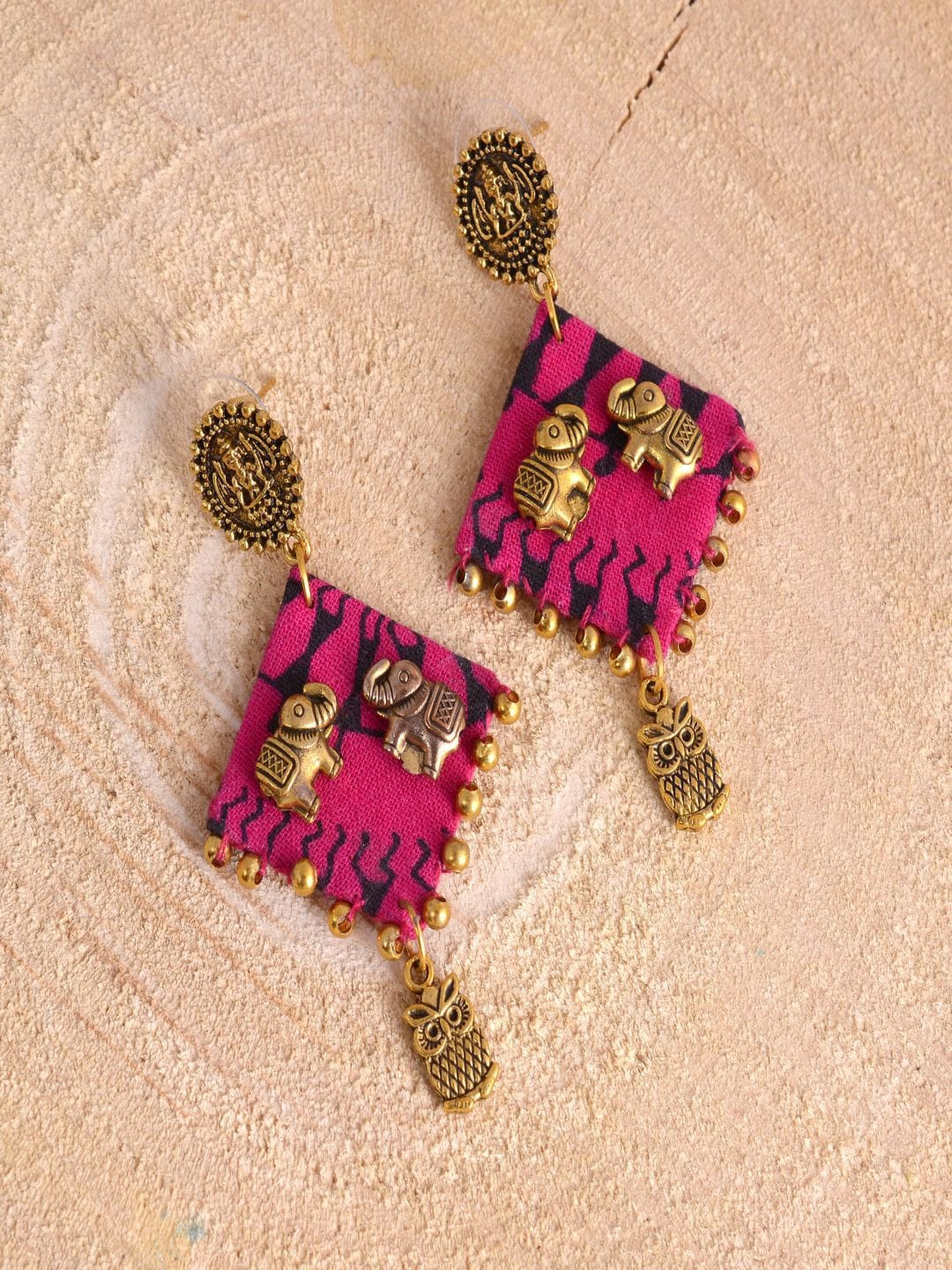 

kashwini Pink & Gold-Plated Contemporary Drop Earrings