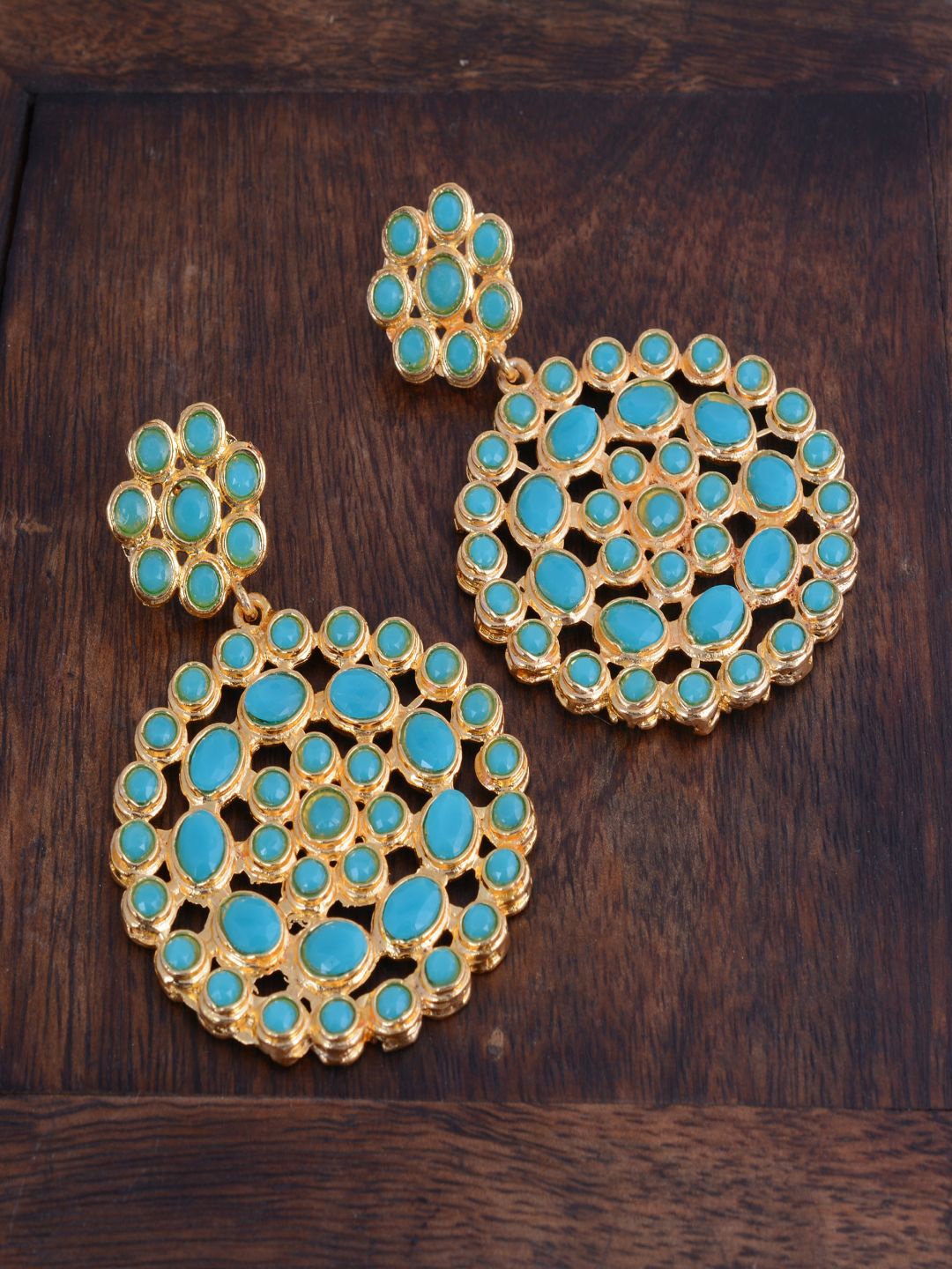 

kashwini Gold-Toned & Turquoise Blue Contemporary Drop Earrings