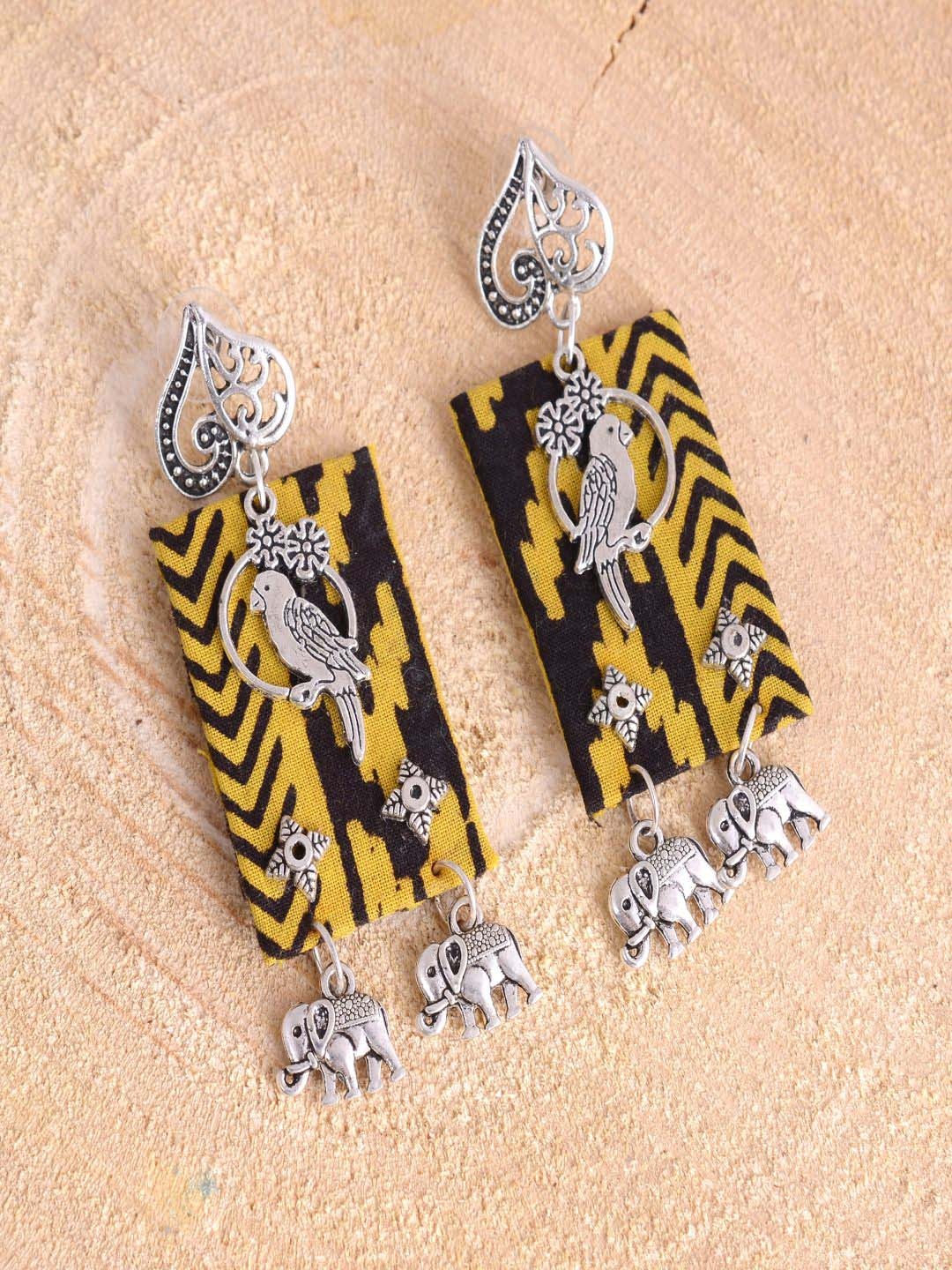 

kashwini Yellow & Black Silver-Plated Contemporary Drop Earrings