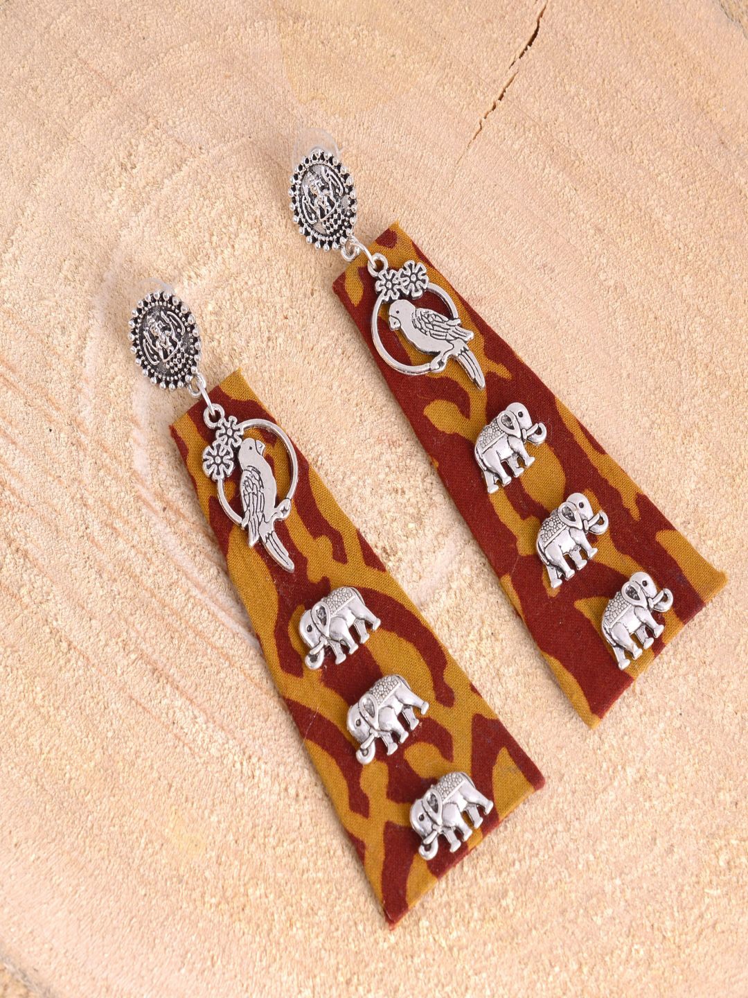 

kashwini Red & Orange Silver-Plated Contemporary Drop Earrings