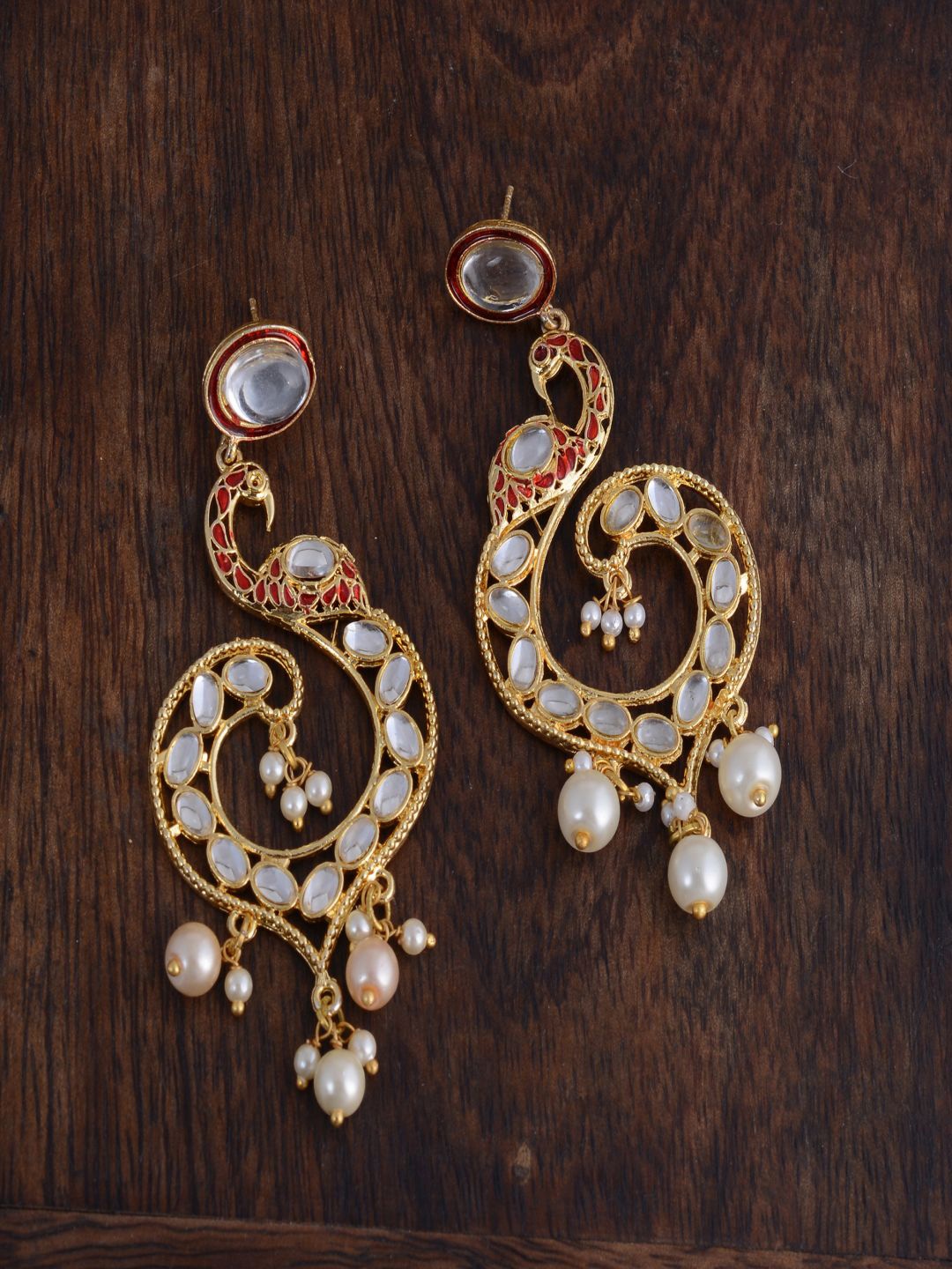 

kashwini Gold-Toned & White Contemporary Drop Earrings