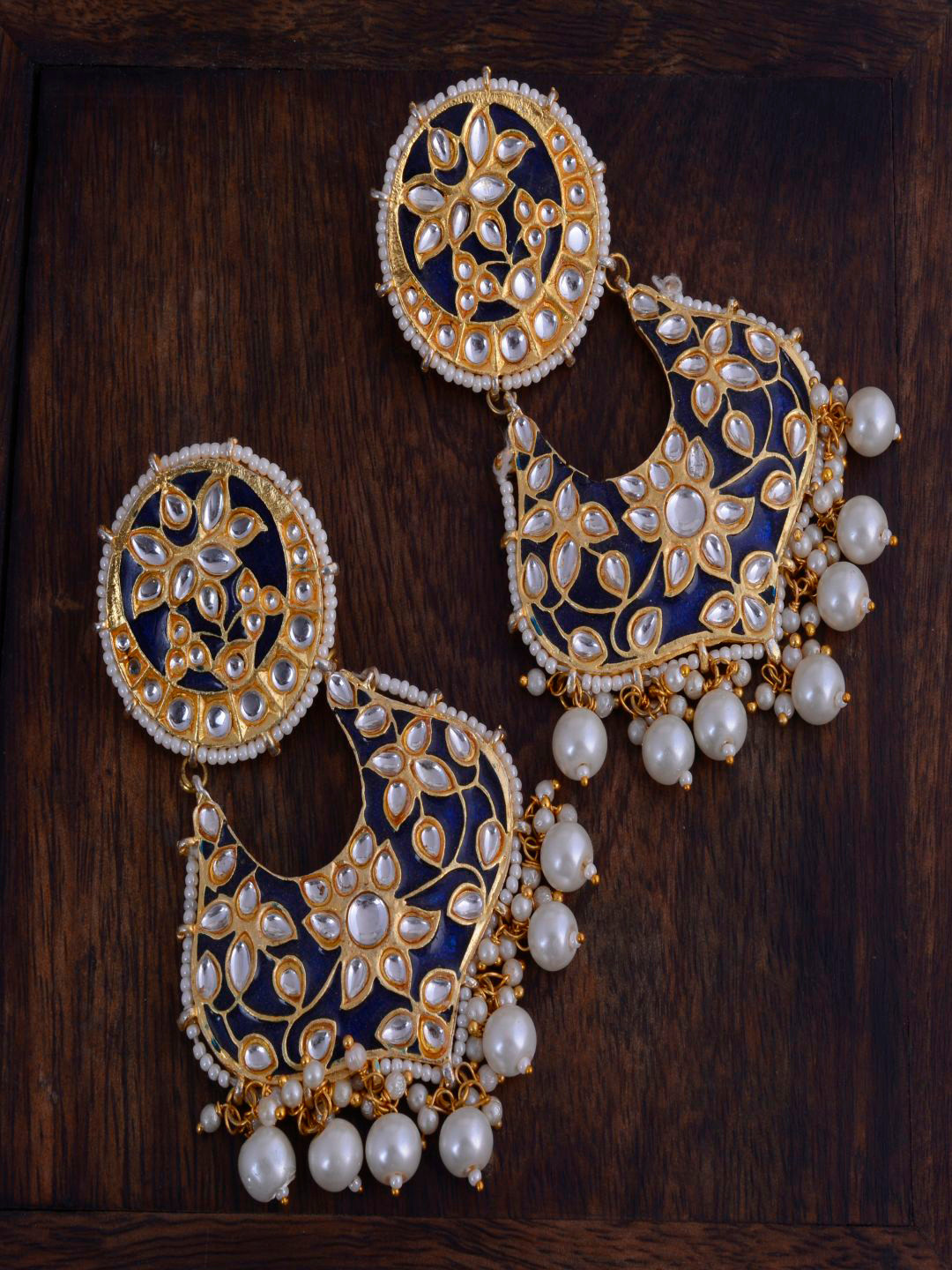 

kashwini Blue & White Gold-Plated Contemporary Drop Earrings