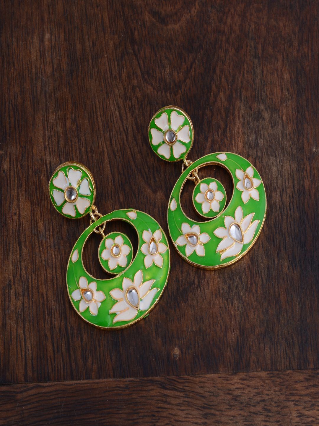 

kashwini Green & Gold Plated Contemporary Chandbalis Earrings