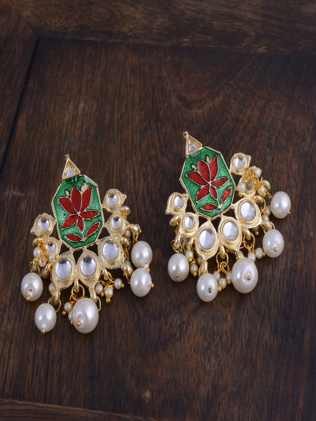 

kashwini Green & Gold Plated Contemporary Drop Earrings