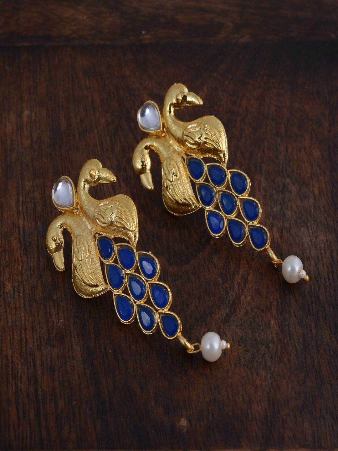 

kashwini Blue & Gold-Plated Contemporary Drop Earrings
