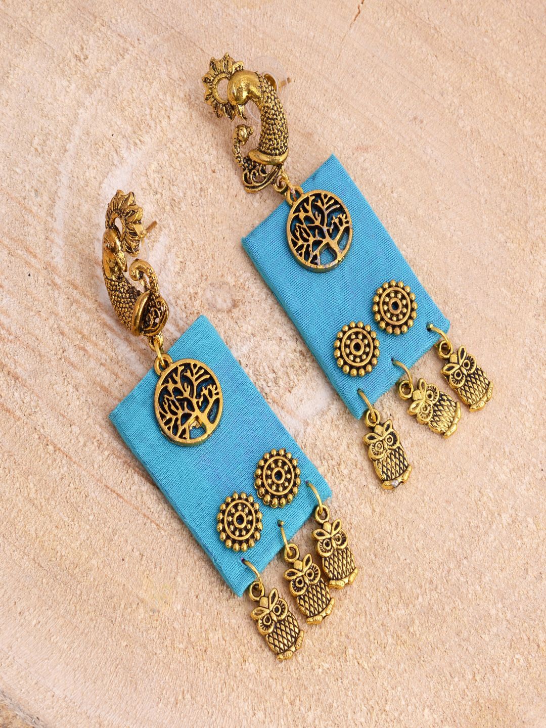 

kashwini Blue Gold-Plated Geometric Fabric Drop Earrings