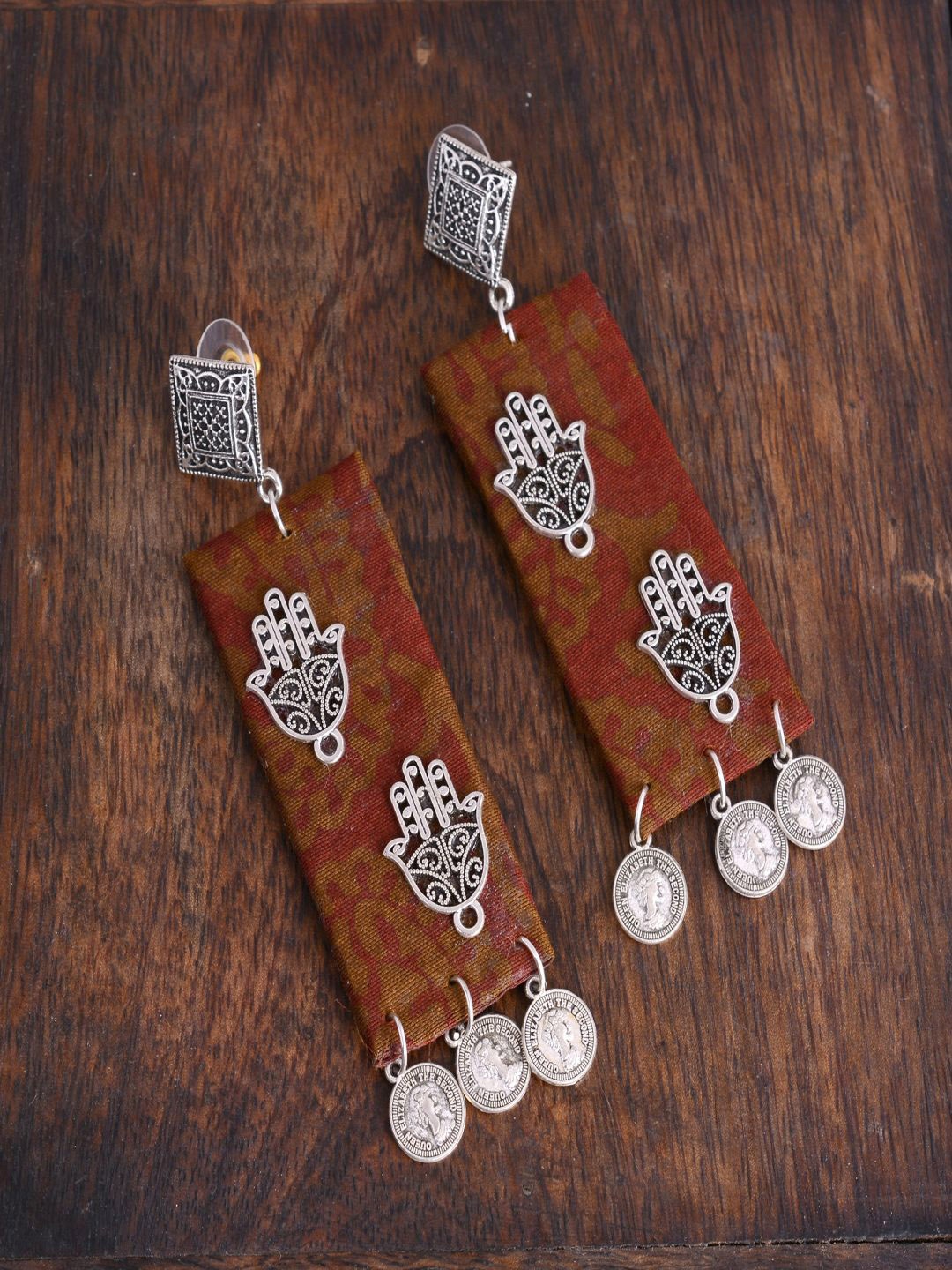

kashwini Maroon & Silver Plated Contemporary Drop Earrings