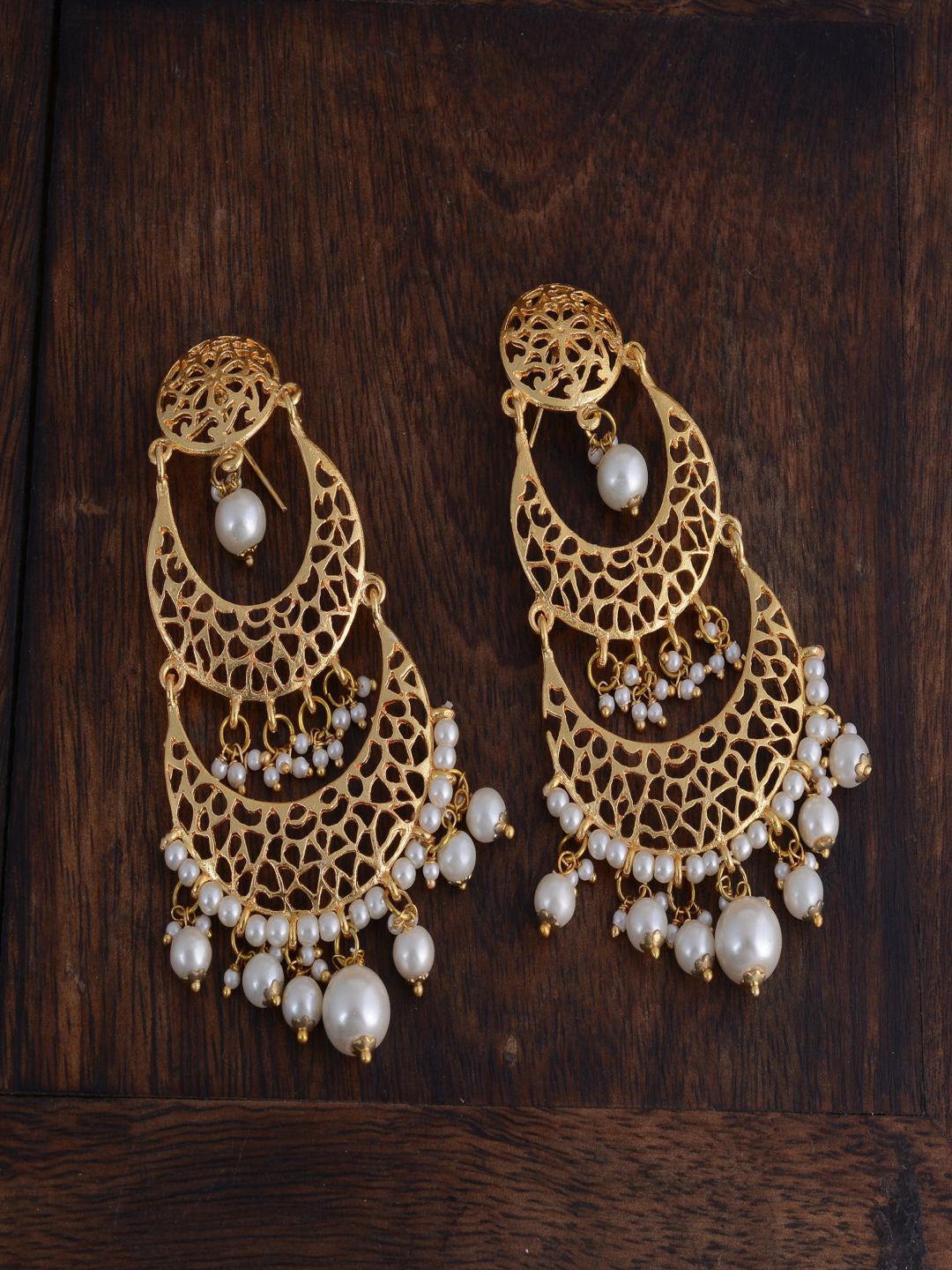

kashwini Gold-Toned & White Contemporary Chandbalis Earrings