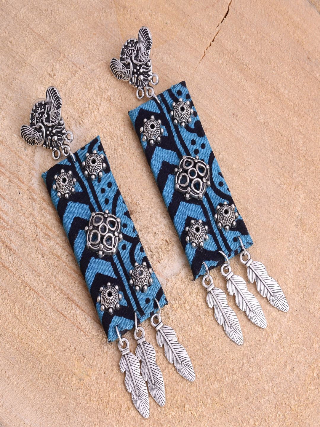 

kashwini Silver-Toned & Blue Contemporary Drop Earrings