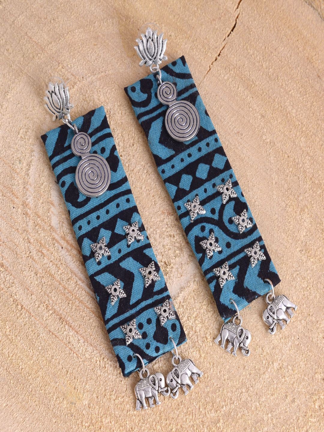 

kashwini Turquoise Blue & Silver-Plated Contemporary Drop Earrings