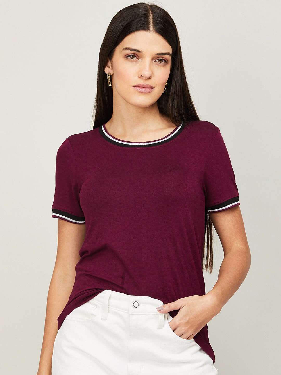 

CODE by Lifestyle Women Maroon Solid Viscose Rayon Top