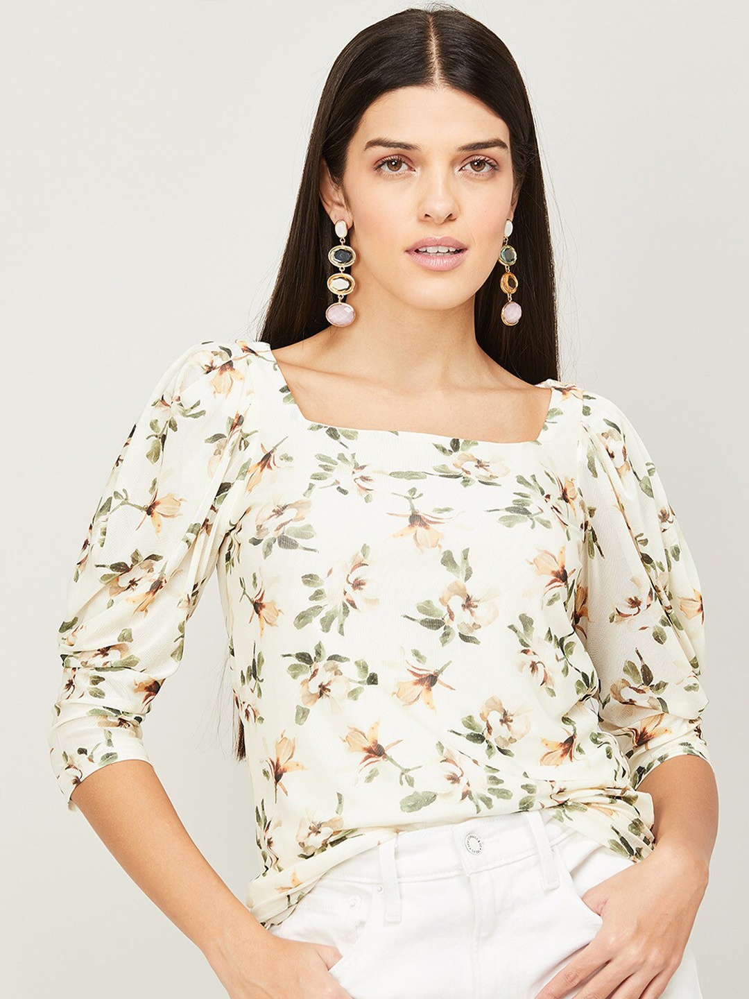 

CODE by Lifestyle White Floral Print Top