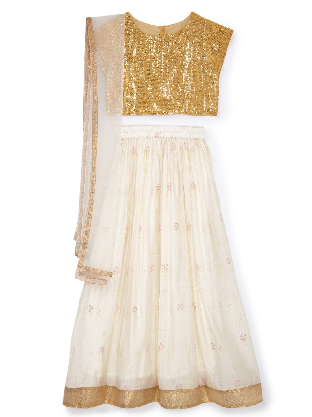 

YK Girls Off White & Gold Sequin Ready to Party Wear Choli with Dupatta