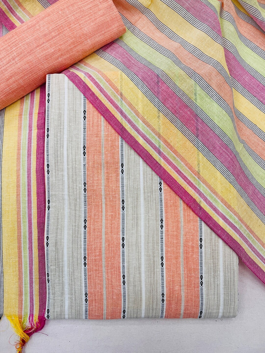 

Kvsfab Orange & Magenta Unstitched Dress Material