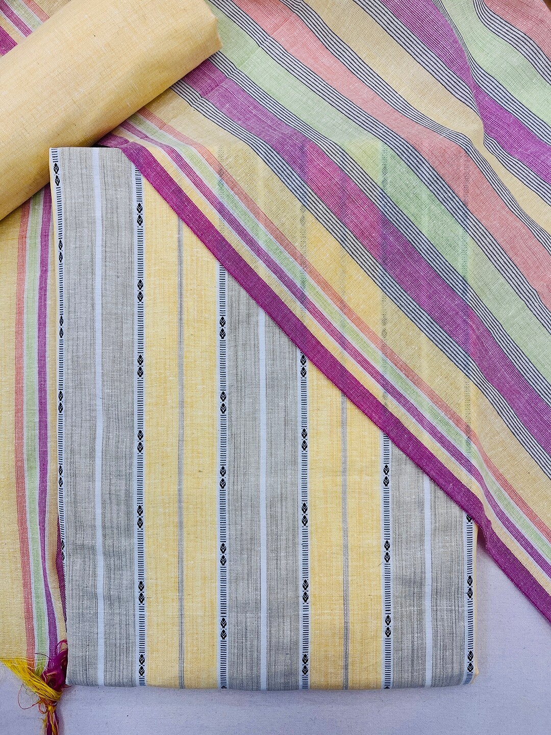 

Kvsfab Yellow & White Unstitched Dress Material