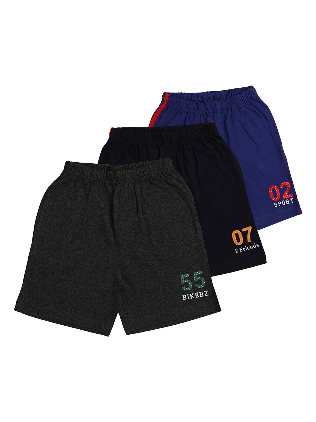 

LI'L CUPID Boys Grey Black & Blue Solid Shorts Pack Of 3