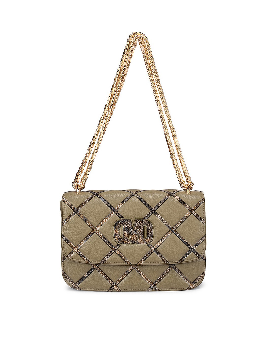 

Da Milano Green Textured Leather Structured Sling Bag with Quilted