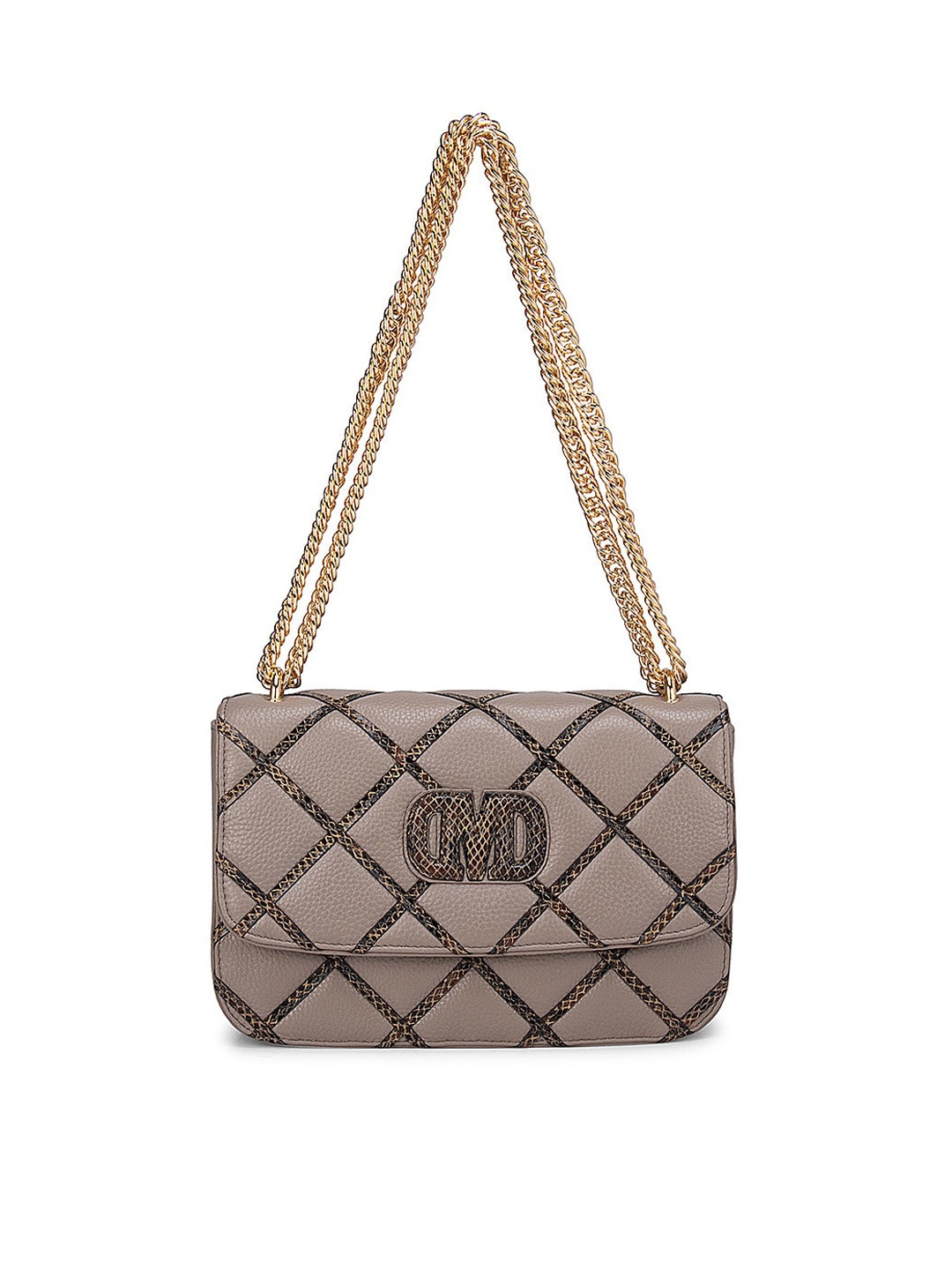 

Da Milano Brown Textured Leather Structured Sling Bag with Quilted