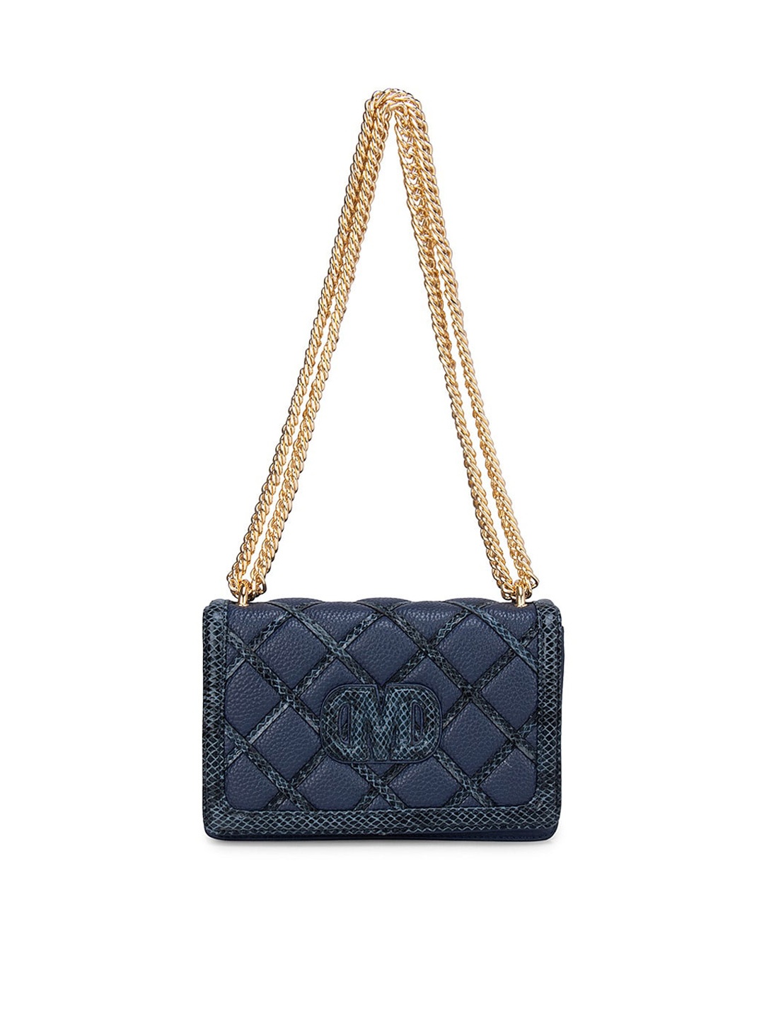

Da Milano Women Blue Embellished Leather Structured Sling Bag with Quilted