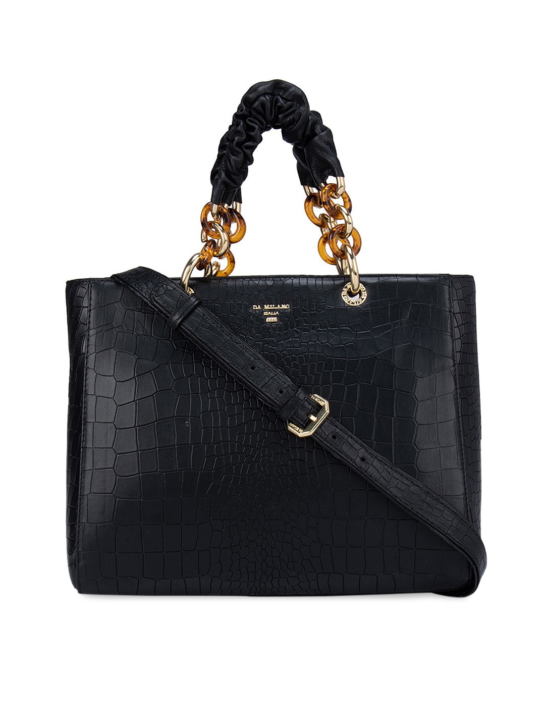 

Da Milano Black Textured Leather Structured Handheld Bag