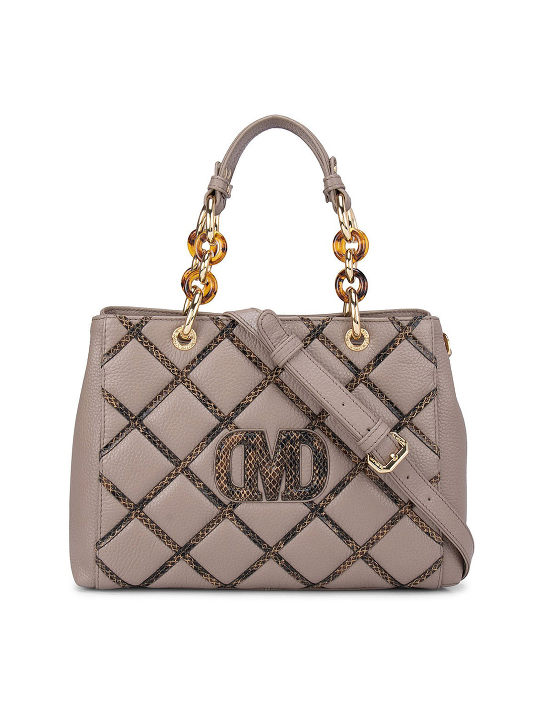

Da Milano Brown Geometric Leather Structured Handheld Bag