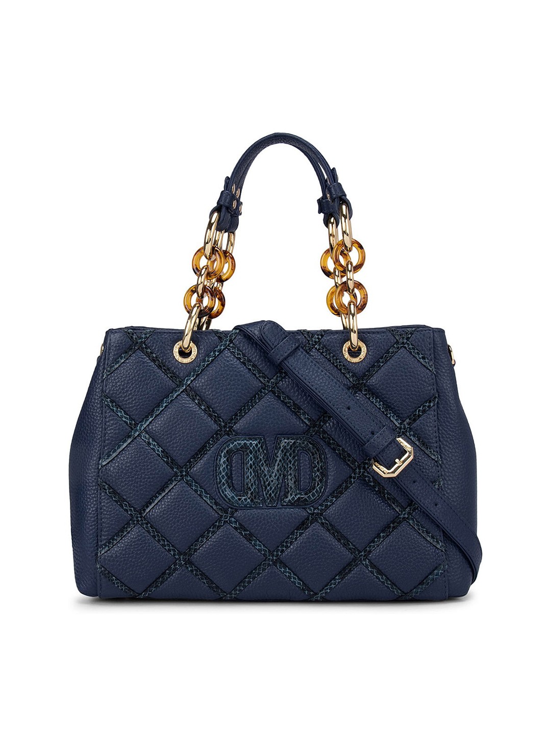 

Da Milano women's Navy Blue Geometric Leather Shopper Handheld Bag with Quilted