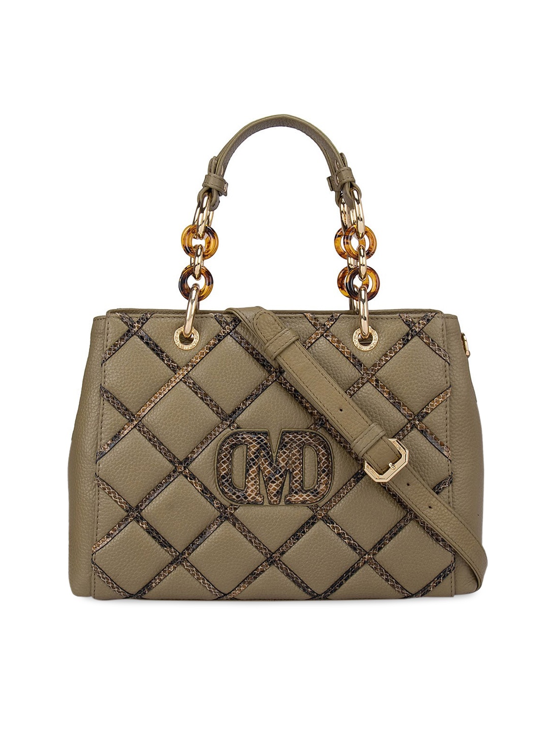 

Da Milano women's Khaki Leather Structured Handheld Bag with Quilted