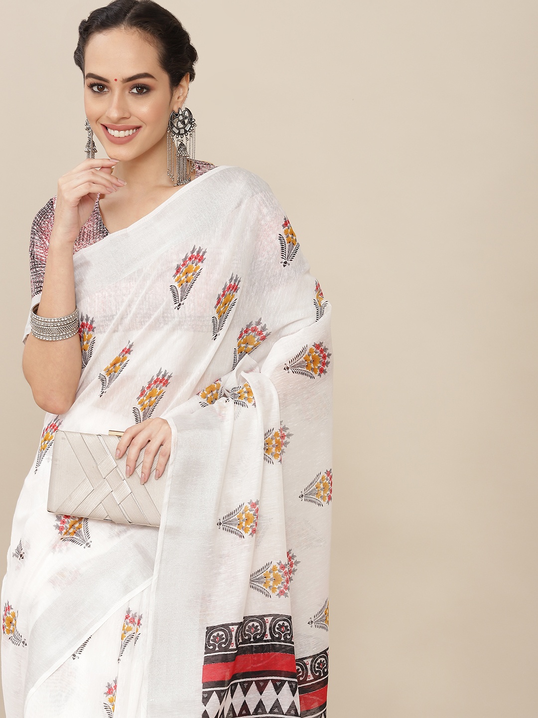 

Mitera White & Black Ethnic Motifs Printed Saree