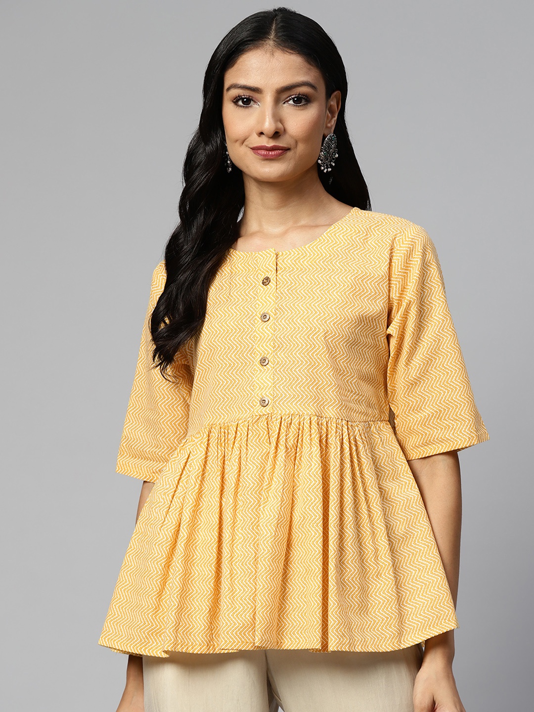 

HIGHLIGHT FASHION EXPORT Yellow Floral Print Empire Top