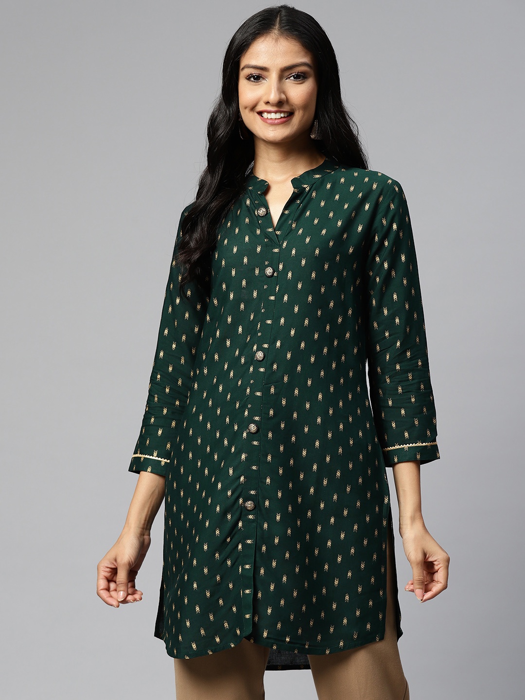 

HIGHLIGHT FASHION EXPORT Women Green Ethnic Motifs Printed Kurta