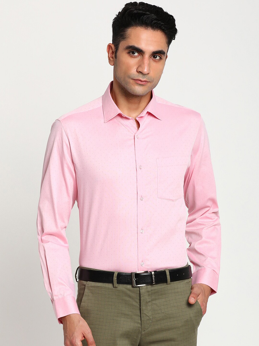 

Turtle Men Pink Self Design Cotton Formal Shirt