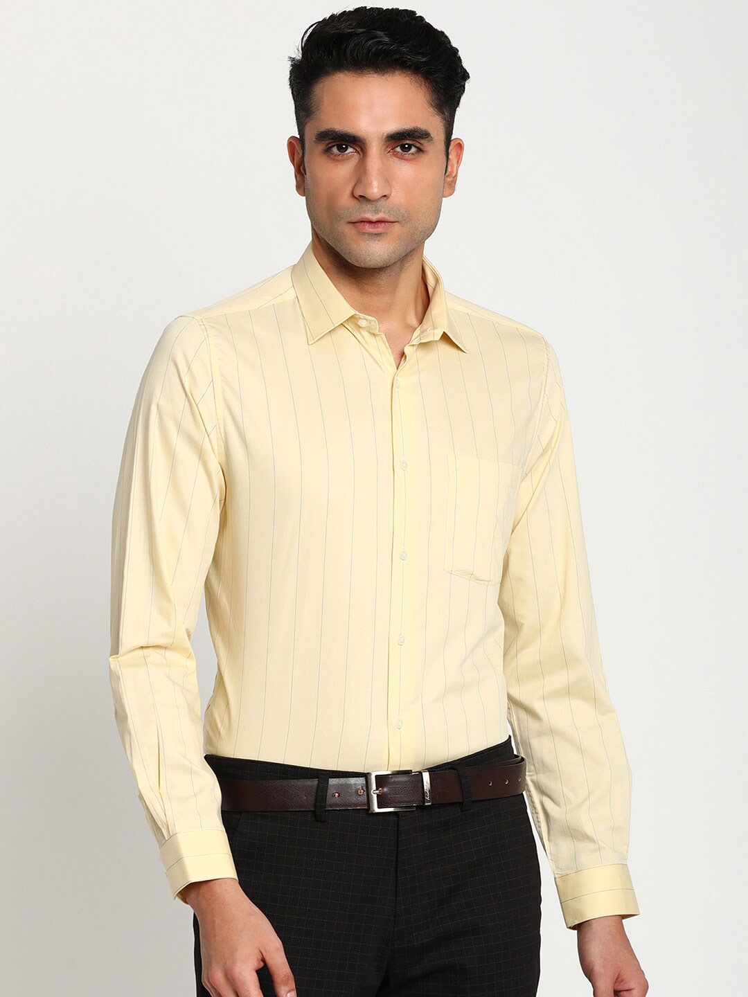 

Turtle Men Beige Slim Fit Striped Cotton Formal Shirt