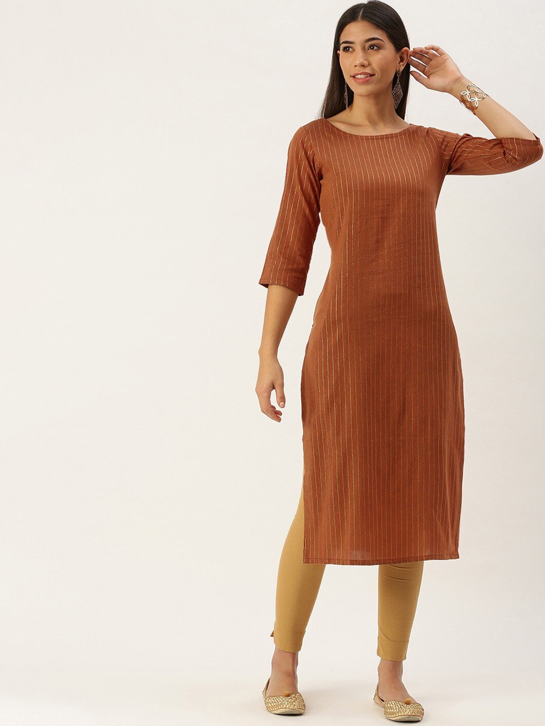 

HRITIKA Women Orange Striped Kurta