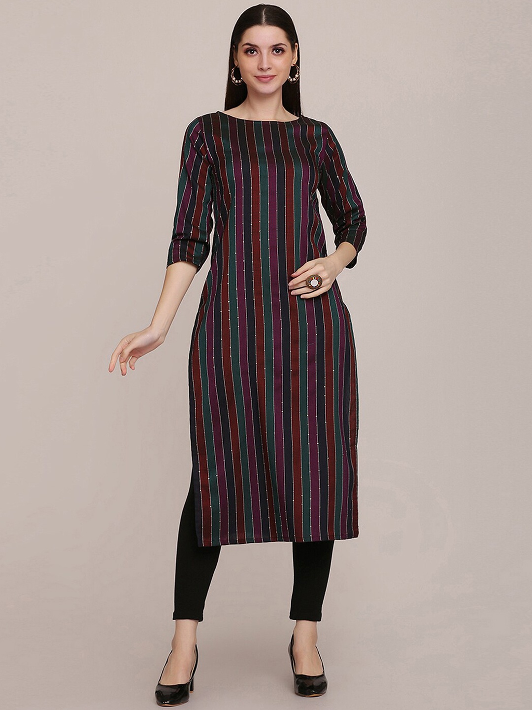 

HRITIKA Women Blue Striped Thread Work Kurta