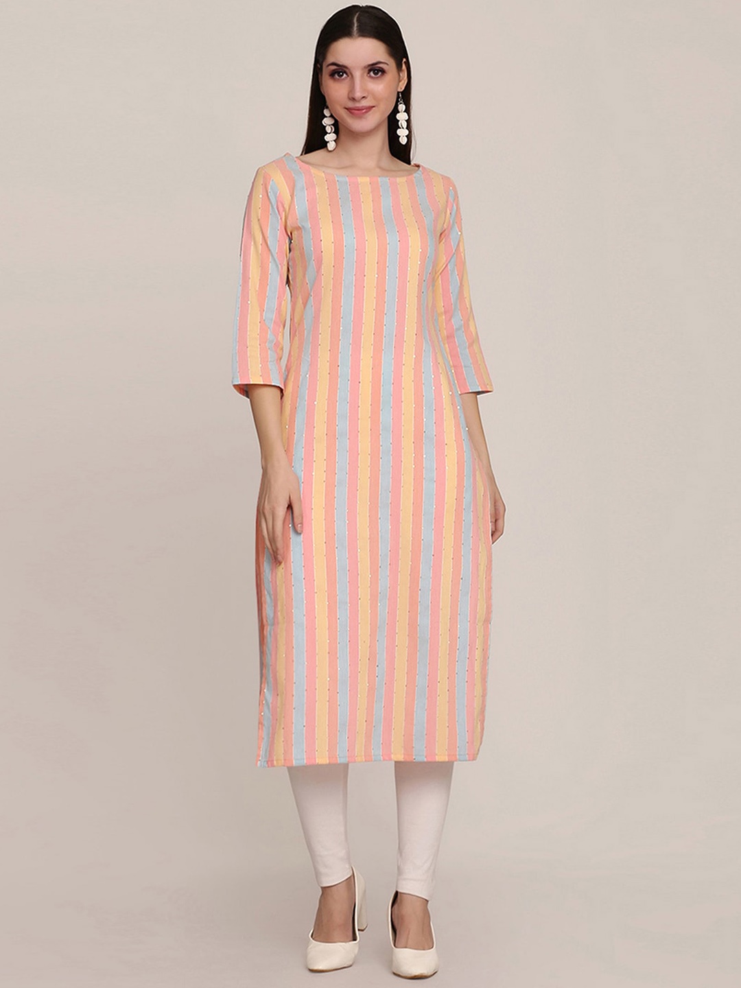 

HRITIKA Women Pink & Yellow Striped Kurta