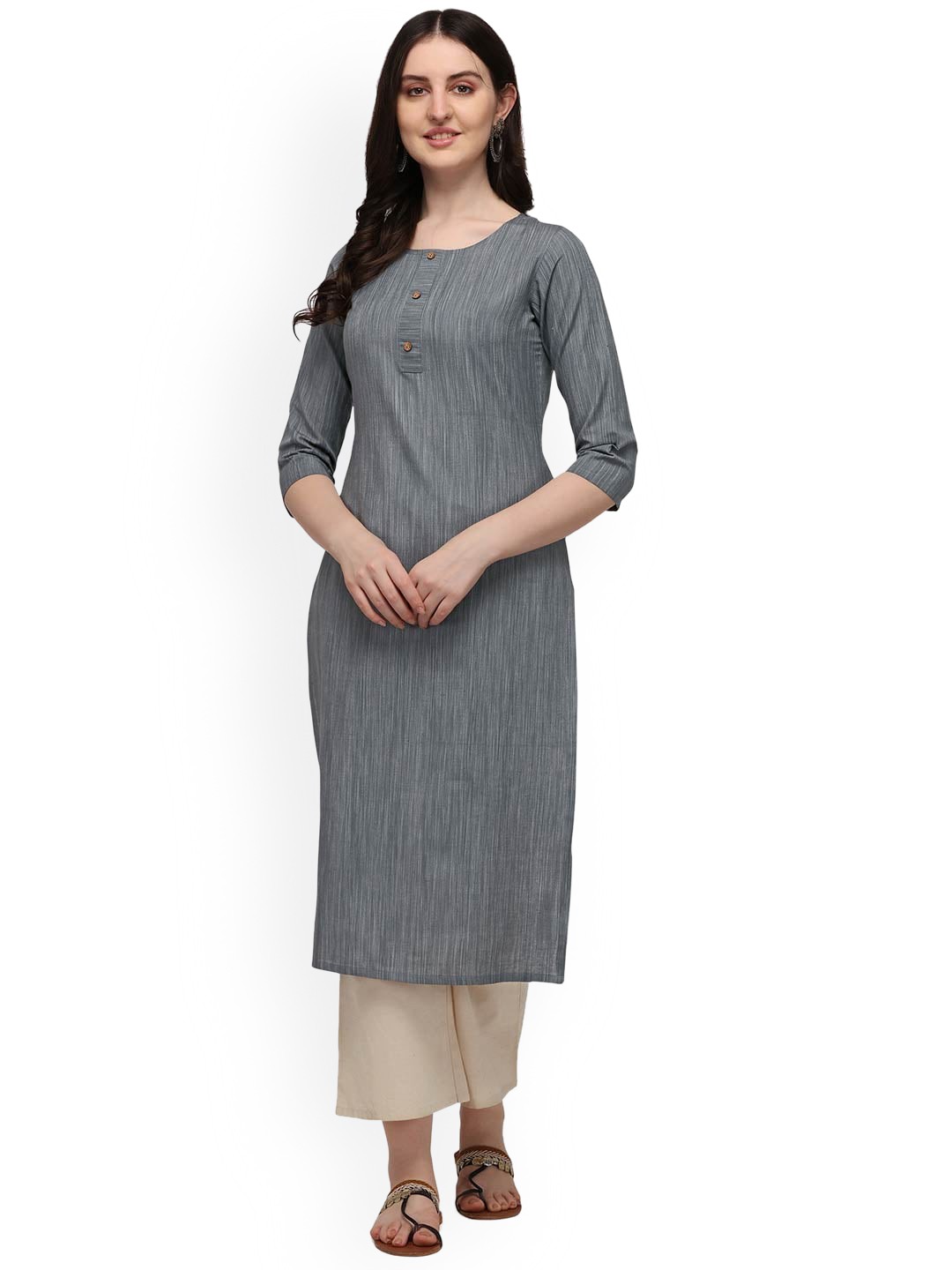 

HRITIKA Women Grey Striped Kurta