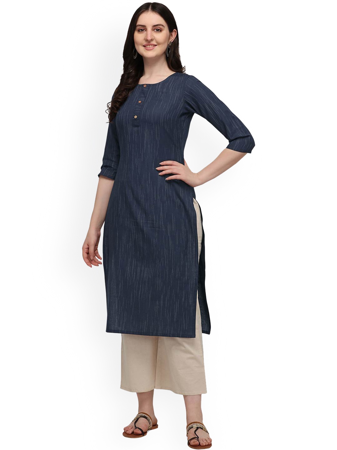 

HRITIKA Women Navy Blue Geometric Printed Straight Kurta
