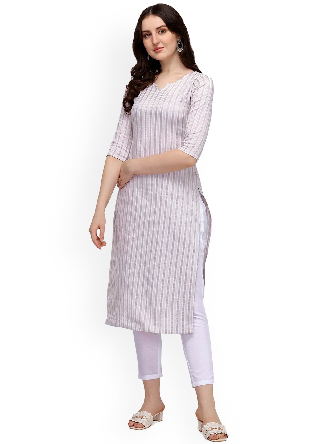 

HRITIKA Women Lavender Striped Kurta