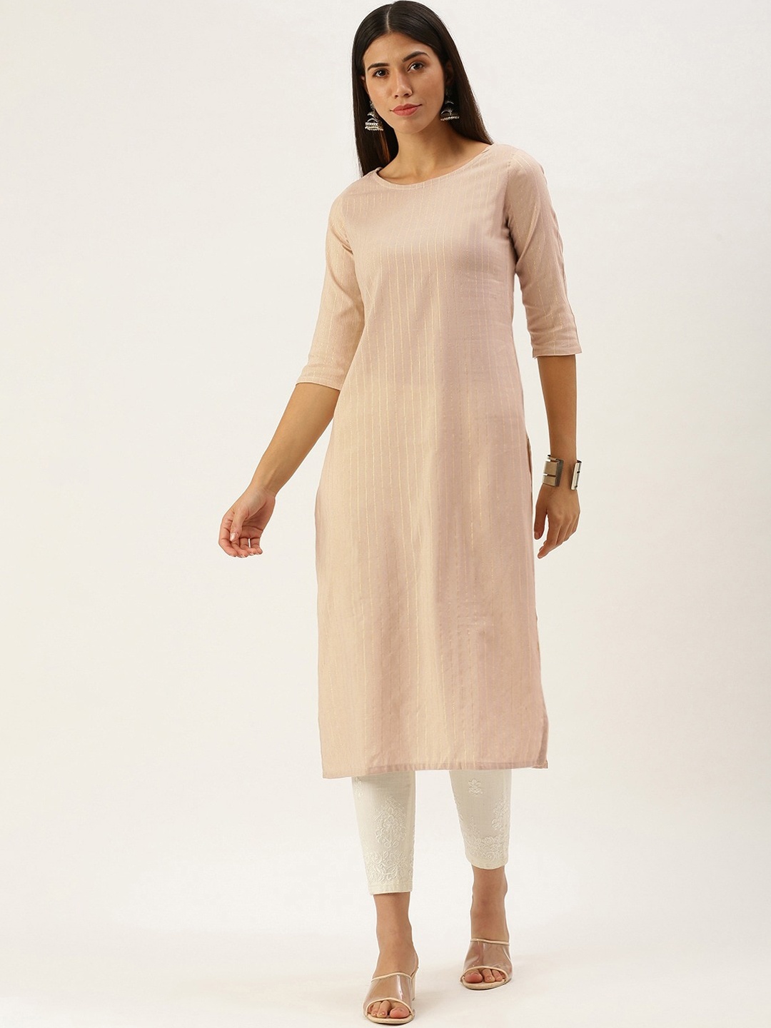 

HRITIKA Women Peach-Coloured striped Kurta